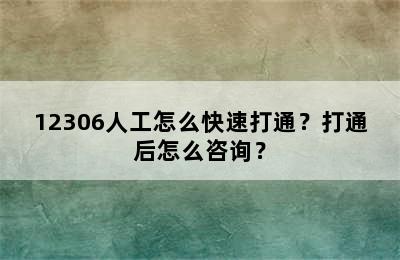 12306人工怎么快速打通？打通后怎么咨询？