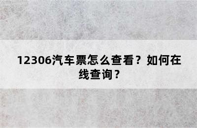 12306汽车票怎么查看？如何在线查询？