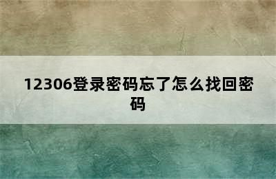 12306登录密码忘了怎么找回密码