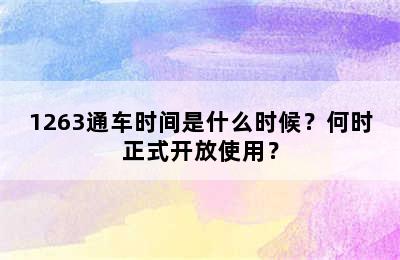 1263通车时间是什么时候？何时正式开放使用？