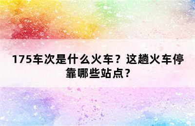 175车次是什么火车？这趟火车停靠哪些站点？
