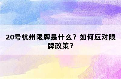 20号杭州限牌是什么？如何应对限牌政策？
