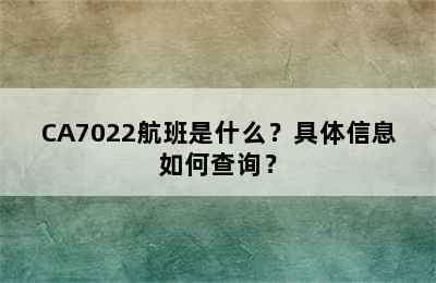CA7022航班是什么？具体信息如何查询？