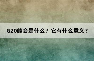 G20峰会是什么？它有什么意义？