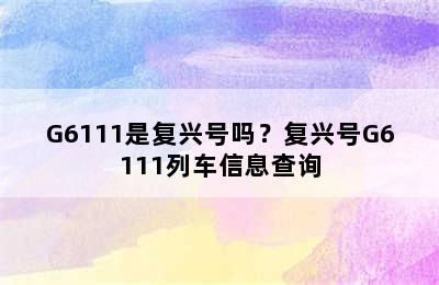 G6111是复兴号吗？复兴号G6111列车信息查询
