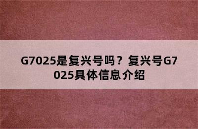 G7025是复兴号吗？复兴号G7025具体信息介绍