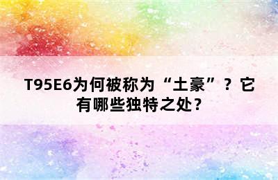 T95E6为何被称为“土豪”？它有哪些独特之处？