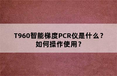 T960智能梯度PCR仪是什么？如何操作使用？