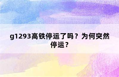 g1293高铁停运了吗？为何突然停运？