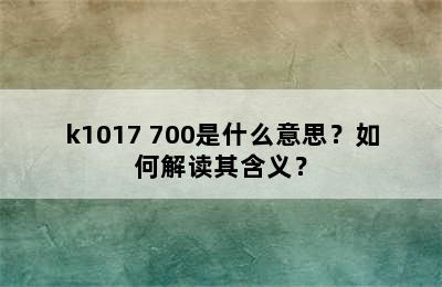 k1017+700是什么意思？如何解读其含义？