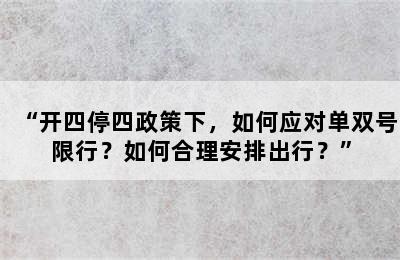 “开四停四政策下，如何应对单双号限行？如何合理安排出行？”
