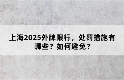 上海2025外牌限行，处罚措施有哪些？如何避免？