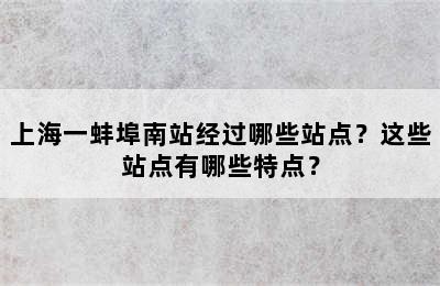 上海一蚌埠南站经过哪些站点？这些站点有哪些特点？