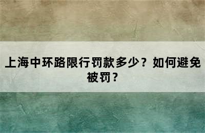 上海中环路限行罚款多少？如何避免被罚？