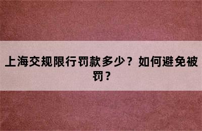 上海交规限行罚款多少？如何避免被罚？