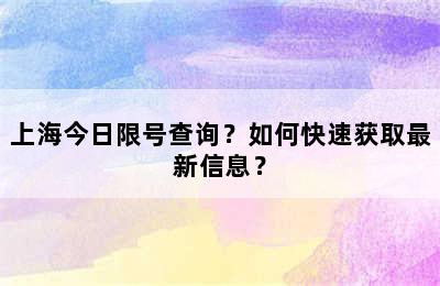 上海今日限号查询？如何快速获取最新信息？