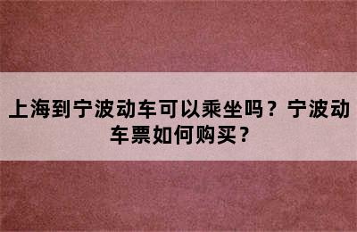 上海到宁波动车可以乘坐吗？宁波动车票如何购买？