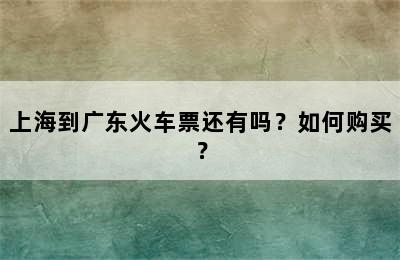 上海到广东火车票还有吗？如何购买？