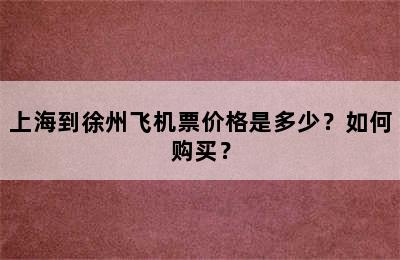 上海到徐州飞机票价格是多少？如何购买？