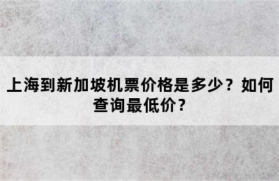 上海到新加坡机票价格是多少？如何查询最低价？