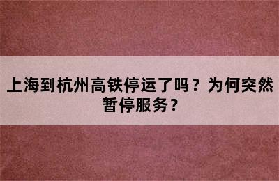 上海到杭州高铁停运了吗？为何突然暂停服务？