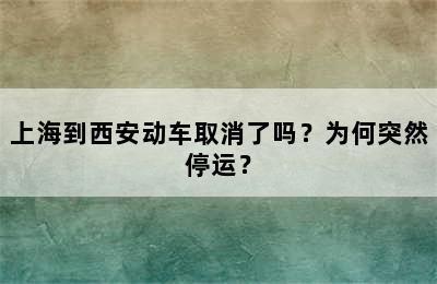 上海到西安动车取消了吗？为何突然停运？