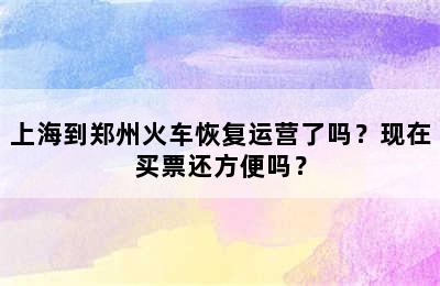 上海到郑州火车恢复运营了吗？现在买票还方便吗？