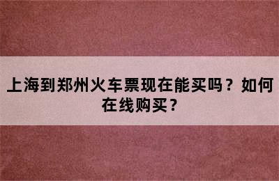 上海到郑州火车票现在能买吗？如何在线购买？