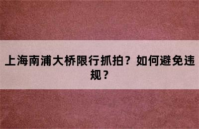 上海南浦大桥限行抓拍？如何避免违规？