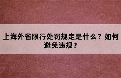 上海外省限行处罚规定是什么？如何避免违规？
