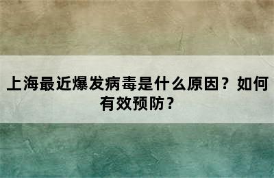 上海最近爆发病毒是什么原因？如何有效预防？
