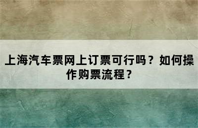 上海汽车票网上订票可行吗？如何操作购票流程？