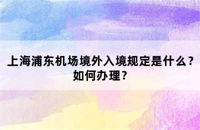 上海浦东机场境外入境规定是什么？如何办理？