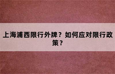 上海浦西限行外牌？如何应对限行政策？
