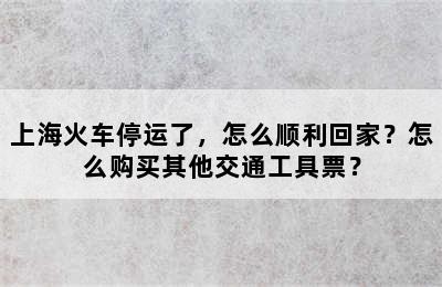 上海火车停运了，怎么顺利回家？怎么购买其他交通工具票？