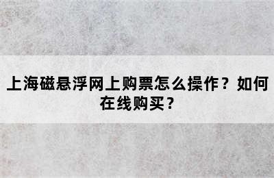 上海磁悬浮网上购票怎么操作？如何在线购买？