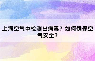 上海空气中检测出病毒？如何确保空气安全？