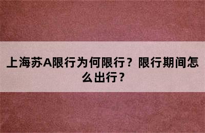 上海苏A限行为何限行？限行期间怎么出行？