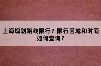 上海规划路线限行？限行区域和时间如何查询？