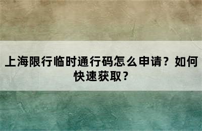 上海限行临时通行码怎么申请？如何快速获取？