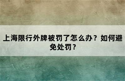上海限行外牌被罚了怎么办？如何避免处罚？
