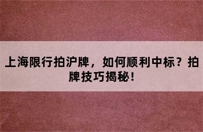上海限行拍沪牌，如何顺利中标？拍牌技巧揭秘！