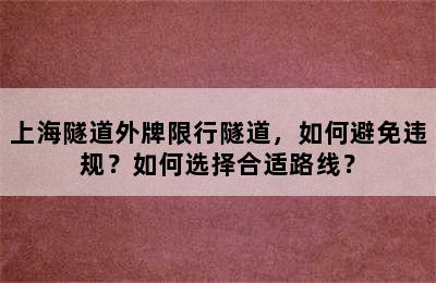 上海隧道外牌限行隧道，如何避免违规？如何选择合适路线？