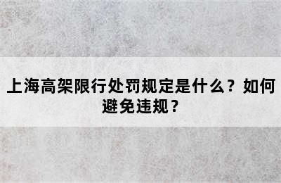 上海高架限行处罚规定是什么？如何避免违规？