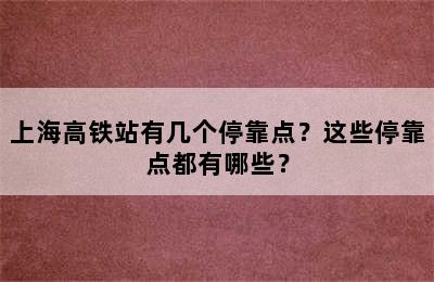 上海高铁站有几个停靠点？这些停靠点都有哪些？