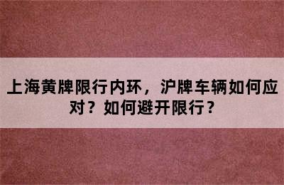 上海黄牌限行内环，沪牌车辆如何应对？如何避开限行？