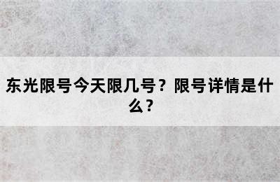 东光限号今天限几号？限号详情是什么？