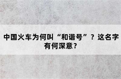 中国火车为何叫“和谐号”？这名字有何深意？