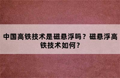 中国高铁技术是磁悬浮吗？磁悬浮高铁技术如何？
