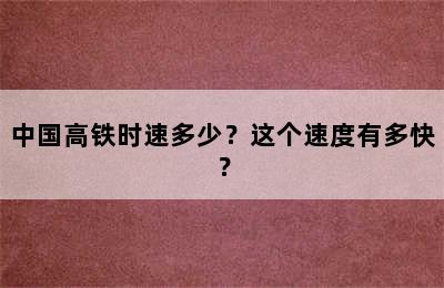 中国高铁时速多少？这个速度有多快？